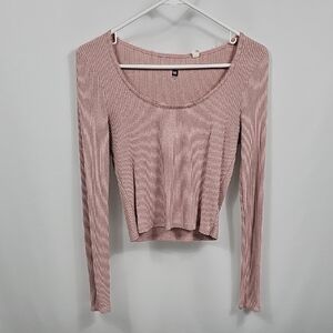 PacSun Me to We Essential Ribbed Knit Cropped Top M Mauve Long Sleeve Fitted